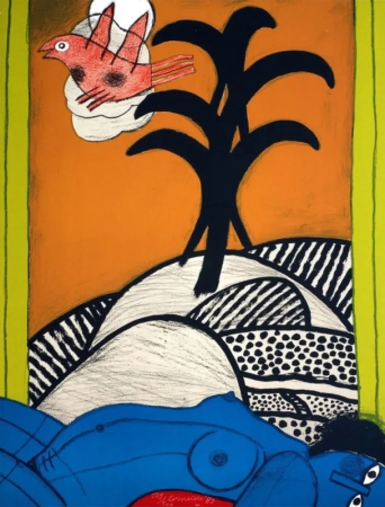 リトグラフ Corneille - Sans titre ( femme bleue couchée)