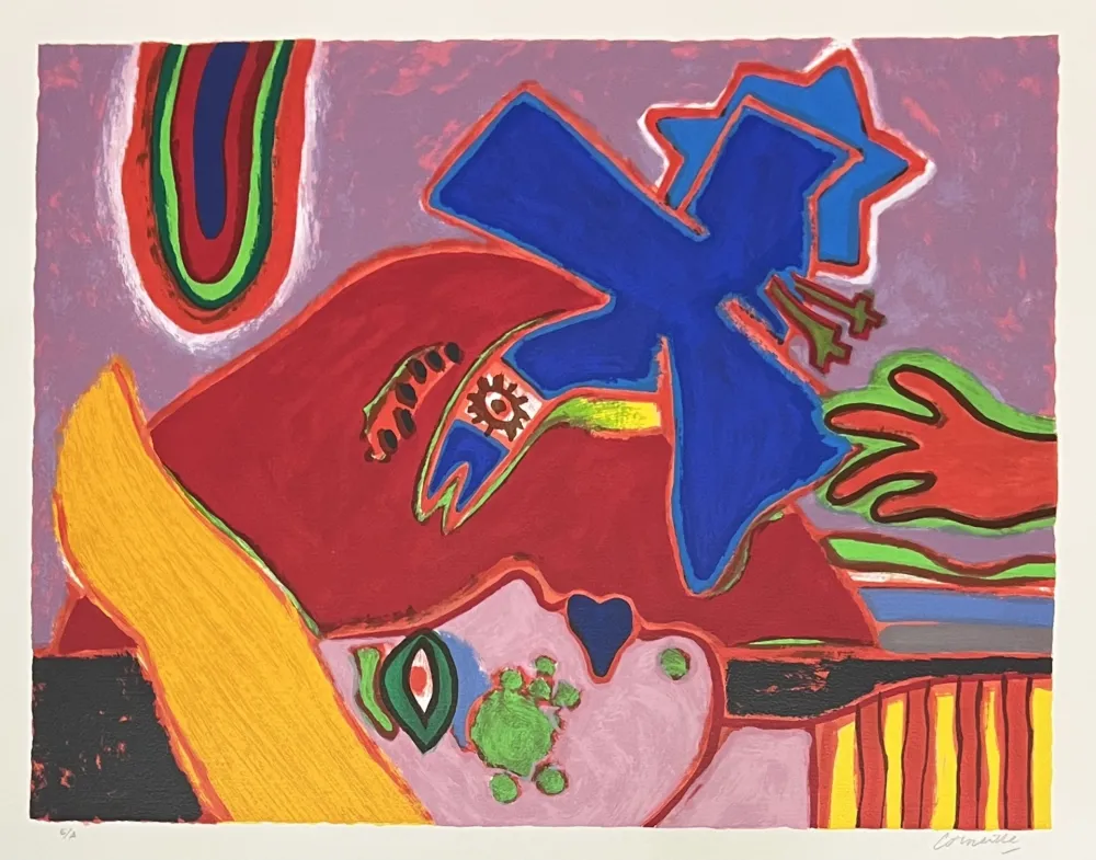 シルクスクリーン Corneille - Sérigraphie L'oiseau bleu 1996