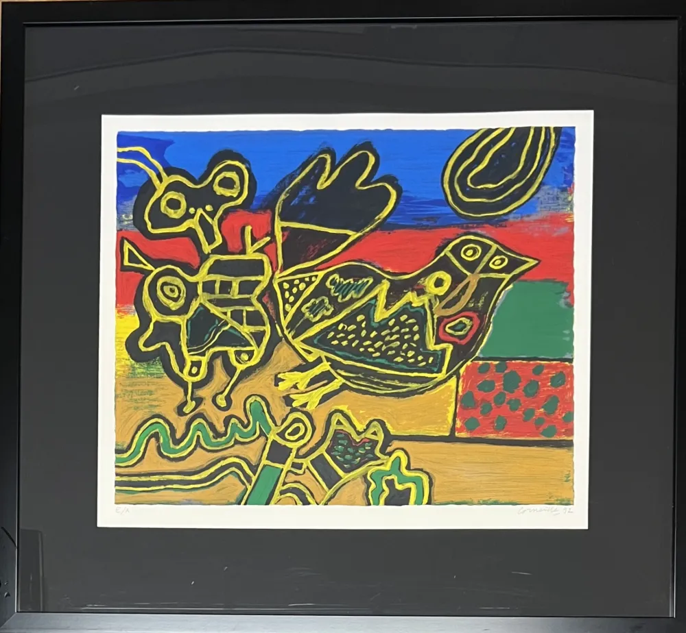 シルクスクリーン Corneille - Sérigraphie L'oiseau Cobra né des paysages, 1992