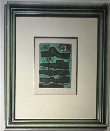 エッチングと　アクチアント Corneille - Signed; Guillaume Corneille Eau-forte encadrée L'oiseleur 1953 Numéro 3/20- Atelier Stanley William Hayter