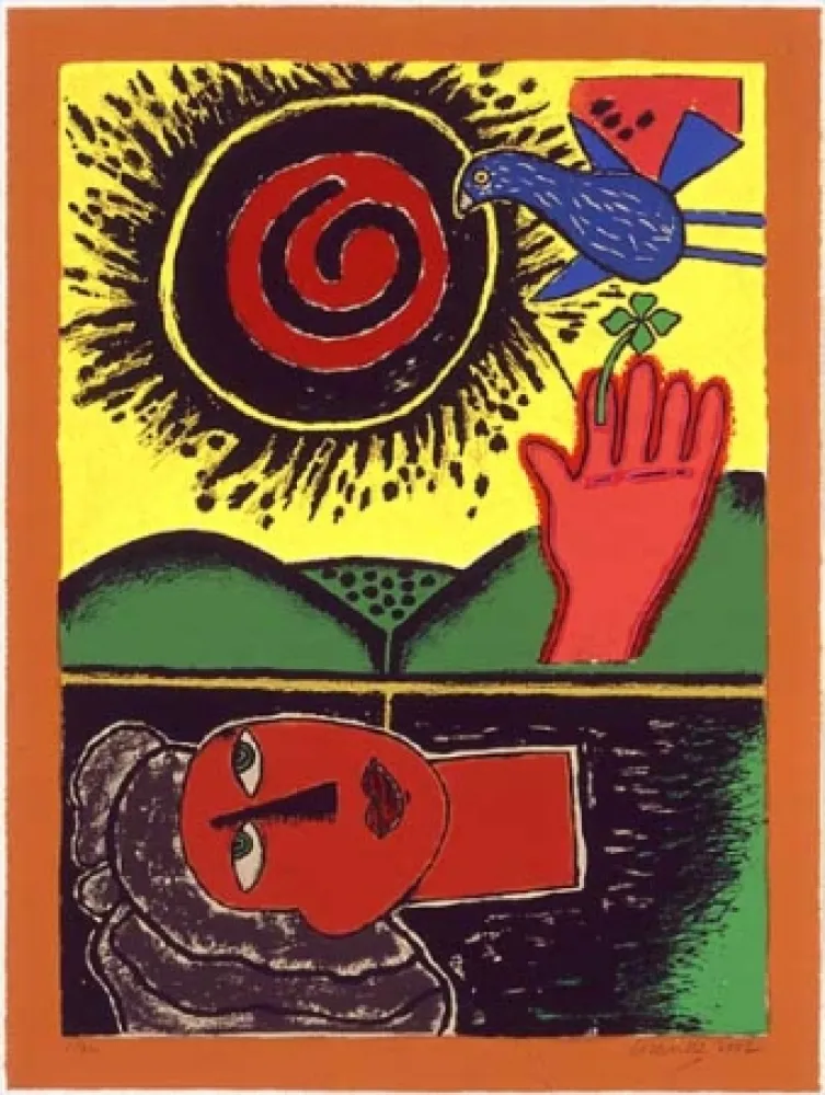 シルクスクリーン Corneille - Soleil cou coupé III