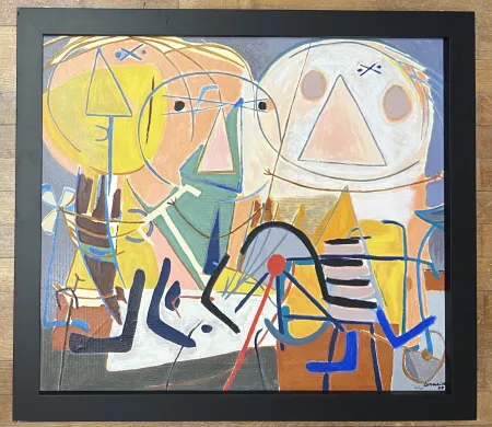 多数の Corneille - Terragraphie signée sur toile L'orchestre de Jazz, hommage à Charlie Parker - Cobra