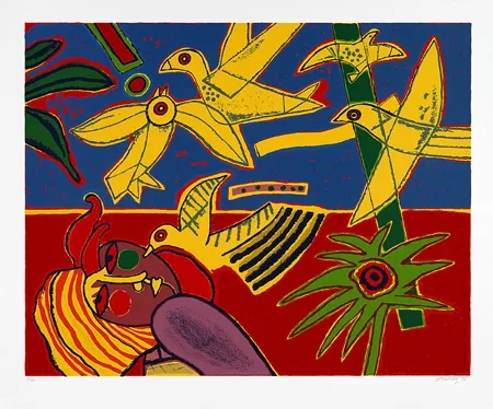 シルクスクリーン Corneille - Vol d'oiseaux