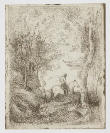 技術的なありません Corot - Le Grand Cavalier sous Bois (Horseman in the Woods, Large Plate)