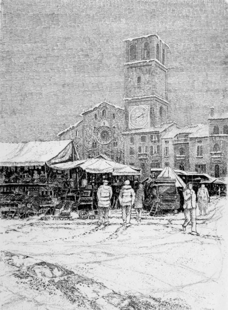 エッチング Cotugno  - Bancarelle al mercato a Lodi