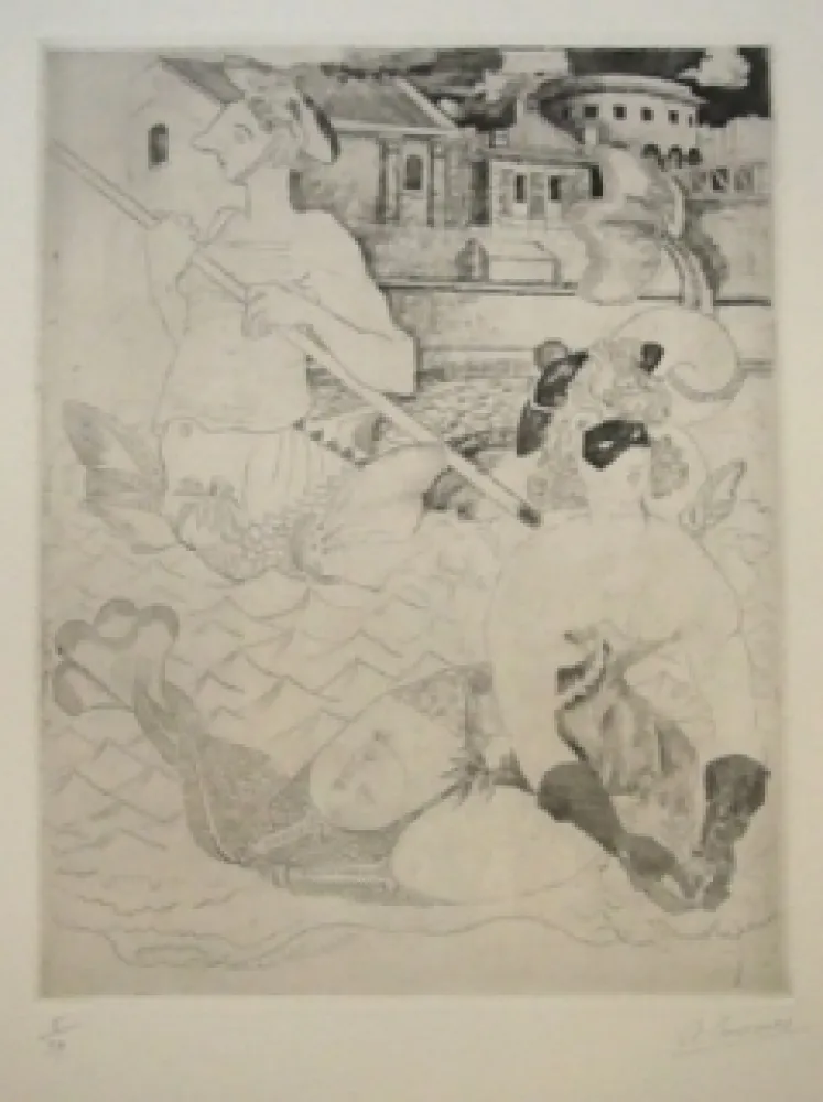 エッチング Courmes - La Belle et le triton