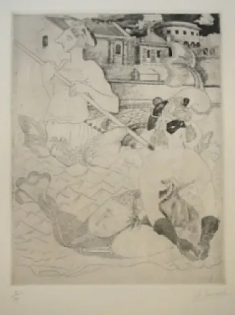 エッチング Courmes - La Belle et le triton