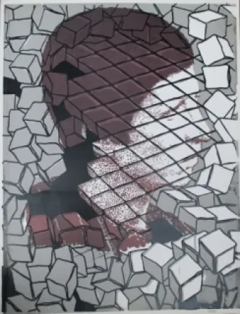 シルクスクリーン Cueco - Profil sur pavés