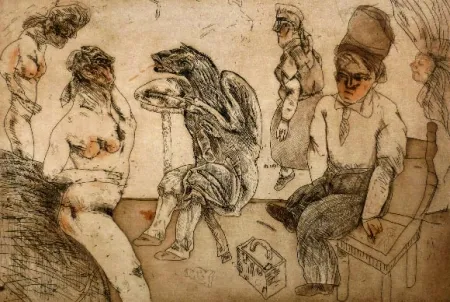 エッチングと　アクチアント Cuevas - Autorretrato en Blanes