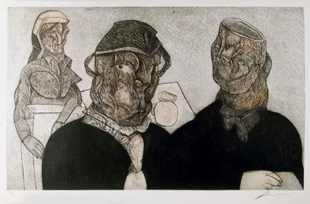 エッチングと　アクチアント Cuevas - Juan Valle Alvarado Confesar para Maria Burga from the Intolerance Portfolio