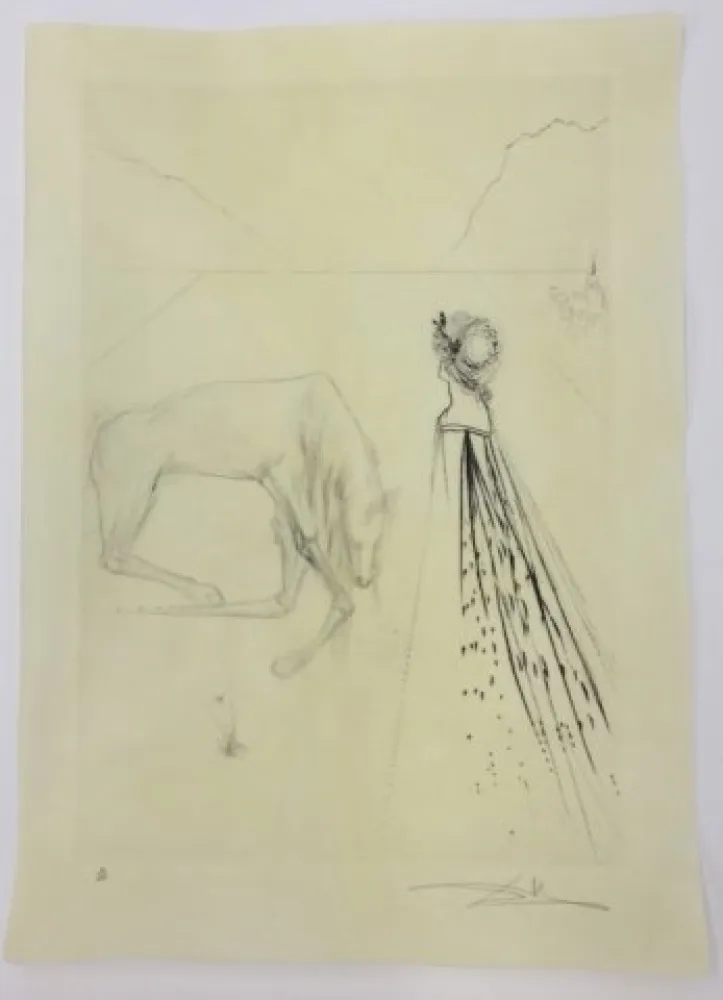 エッチング Dali - Alexandre le regarde avec des yeux courrouces et le chevel s' agenouilla