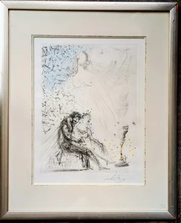 彫版 Dali - Couple with a candle (Couple a la bougie) - Original Gouache on Hand-Signed Etching ( Field 68-2 D; Michler/Löpsinger 251), 1968