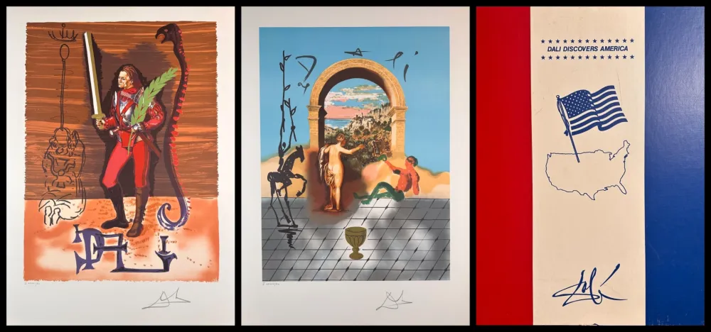 リトグラフ Dali - Dali Discovers America 2 Piece Suite with Portfolio Case