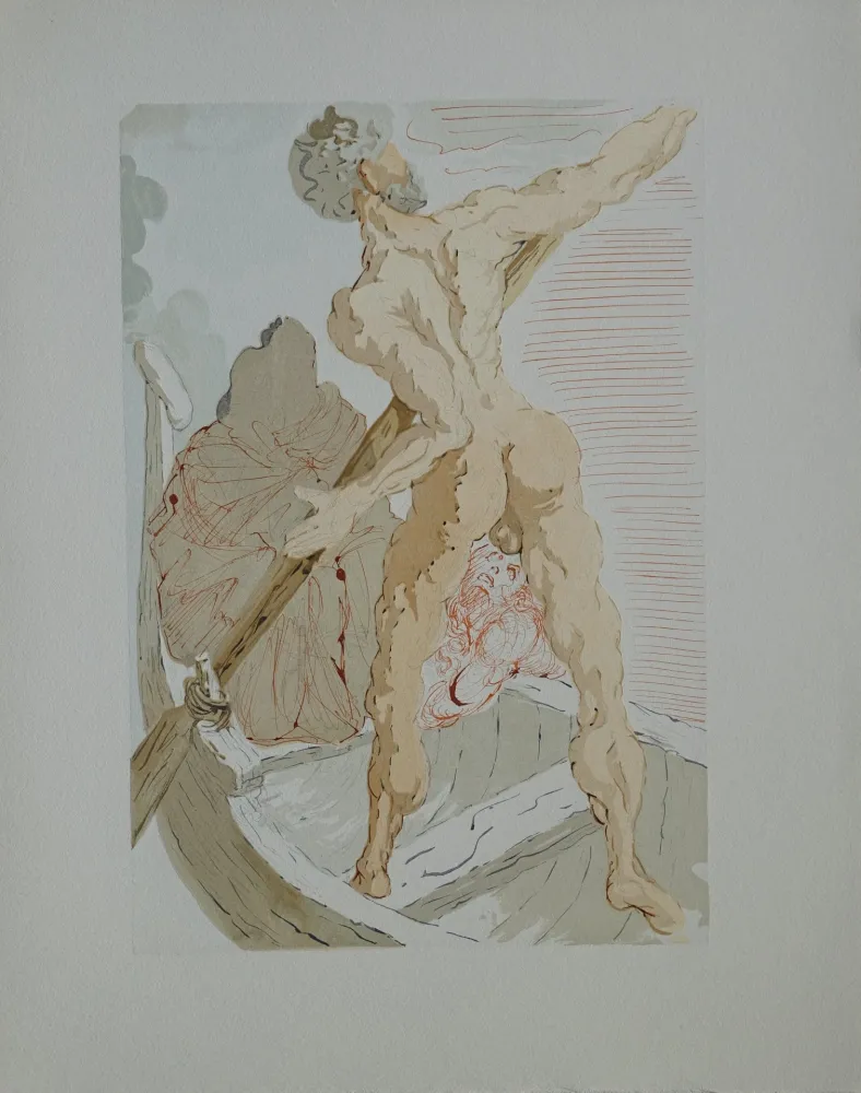 木版 Dali - Divine Comédie, Enfer 3, Charon et le passage de l'Achéron