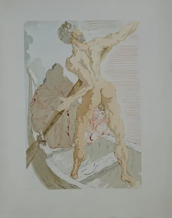 木版 Dali - Divine Comédie, Enfer 3, Charon et le passage de l'Achéron