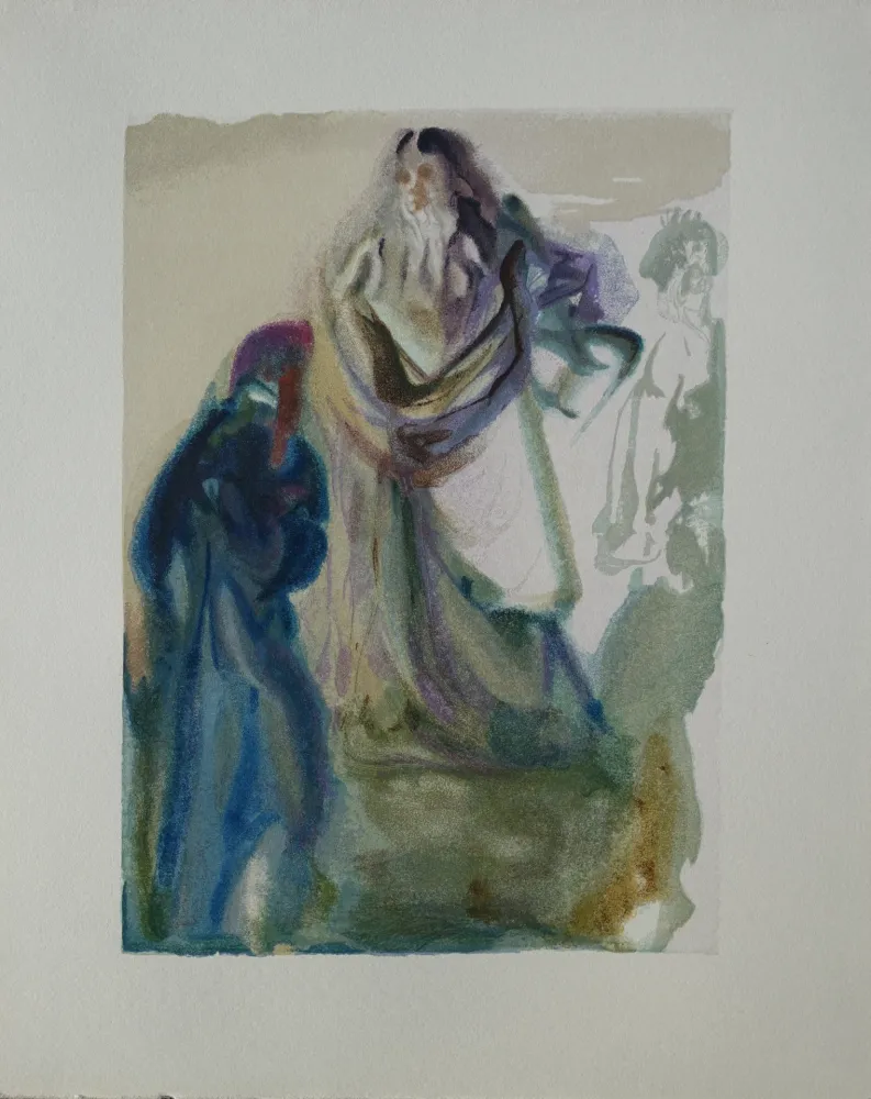 木版 Dali - Divine Comédie, Paradis 28, Dante et deux anges