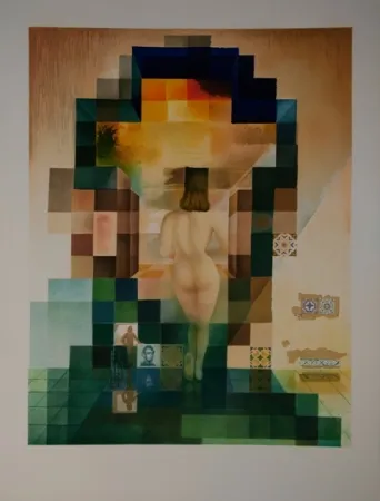 リトグラフ Dali - Gala regardant la mer Meditèrranèe qui, à vingt mètres, se transforme en portrait d'Abraham Lìncoln