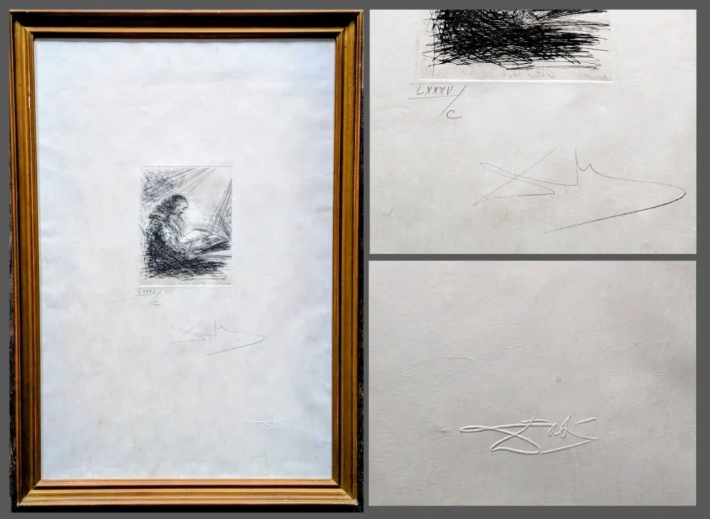 彫版 Dali -  Hand-Signed Original Engraving - Faust Reading, 1969