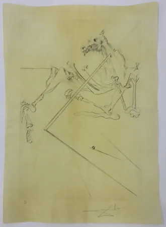 ポイントーセッシュ Dali - L soler conchant allonge le squelette noir d'un grand cheval tres grand... la tête est soutien par le fer dune lance