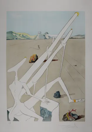 彫版 Dali - La Conquête du Cosmos : Dali martien muni d'un double microscope holo-électronique - Hand-signed