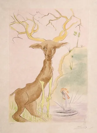 彫版 Dali - Le Cerf se Voyant dans l'eau from the Le Bestaire de La Fontaine Suite