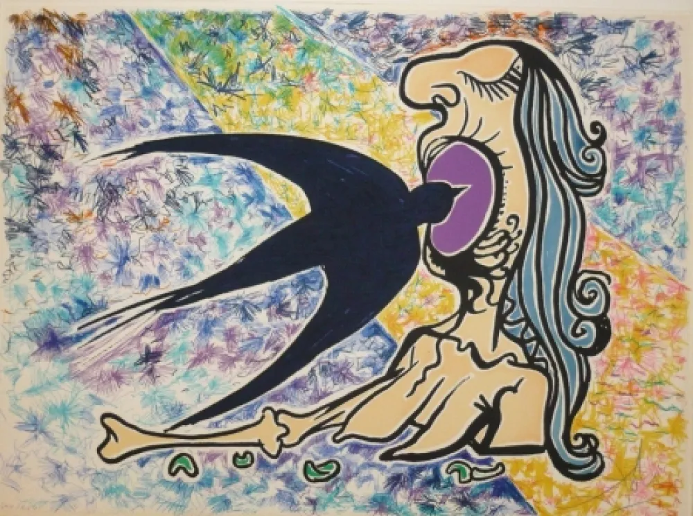 リトグラフ Dali - Les vitraux -  hirondelle