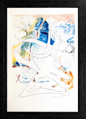 リトグラフ Dali - L'unicorne laser désintégre les cornes de rhinoceros cosmique (from 'La Conquête du Cosmos')