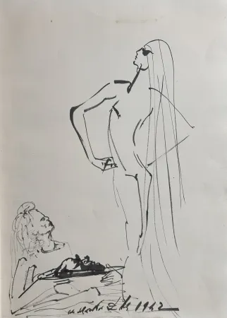 挿絵入り本 Dali - Original Drawing Salom, Herod, & The Head of John The Baptist in The Secret Life of Salvador Dali book