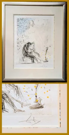 技術的なありません Dali - Rare Hand-Signed mixed media(gouache, etching)-Couple with a candle (Couple a la bougie) - Original Gouache on Hand-Signed Etching ( Field 68-2 D; Michler/Löpsinger 251), 1968