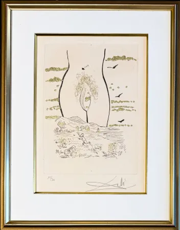 彫版 Dali - Salvador Dalí (1904–1989)- A l'Éternelle madame (To the Eternal Madame) - Drypoint, etching hand coloured and gilded on Arches paper - 1974