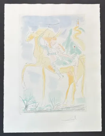 彫版 Dali - Salvador Dalì (1904-1989) - Couple à cheval - Drypoint etching with stencil on Rives paper - 1971