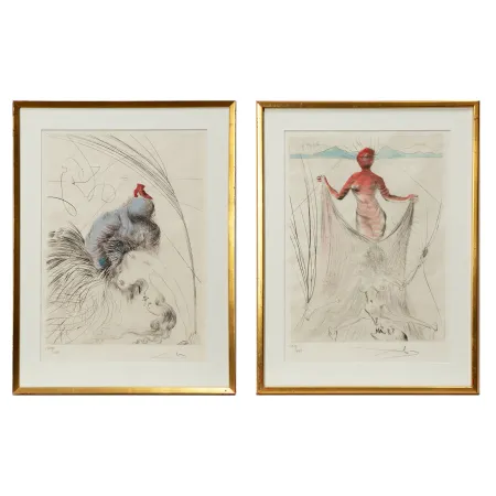 ポイントーセッシュ Dali - Salvador Dalí (1904–1989) - “Femme a la Chaussure” and “La Femme tentant un voile” from the suite “Venus aux fourrures” - Hand watercolored drypoint etching on Japanese paper - 1969
