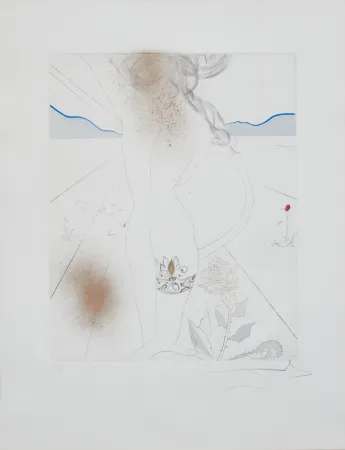 彫版 Dali - Salvador Dalí (1904–1989) – Nude with garter – Lithograph on paper, hand-coloured drypoint etching – 1969