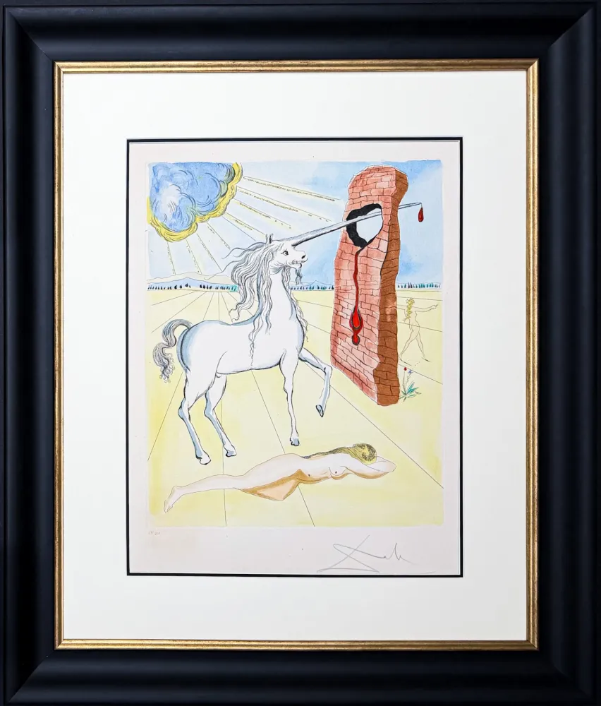 彫版 Dali - Salvador Dalí (1904–1989) - The Agony of Love (Unicorn) - Color etching, aquatint with stencil on paper - 1978