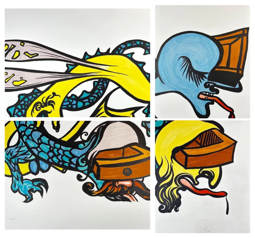 リトグラフ Dali - Vitraux in Four Sheets Puzzle of Life