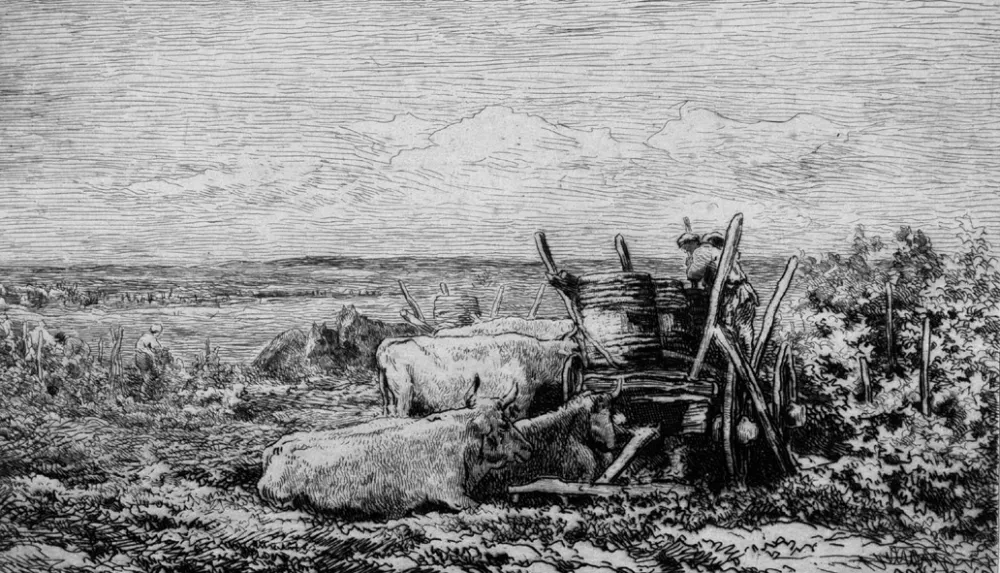 エッチング Daubigny - Les vendanges. (Souvenir du Morvan)