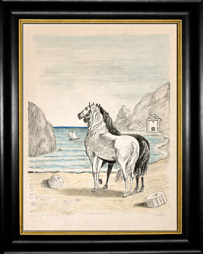 リトグラフ De Chirico - Cavalli in riva al Tirreno (I cavalli mediterranei)