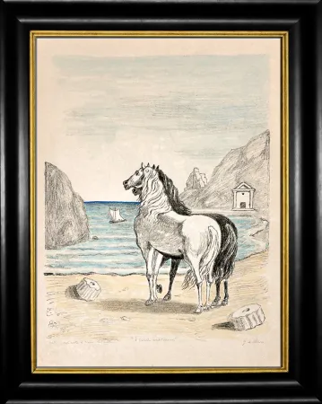リトグラフ De Chirico - Cavalli in riva al Tirreno (I cavalli mediterranei)
