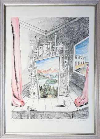 技術的なありません De Chirico - Giorgio De Chirico (1888–1978) - Interno Metafisico - Watercolour on lithographic base, retouched in pencil and hand-coloured by the artist - 1969