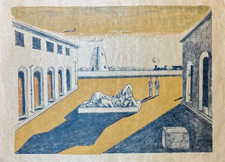 リトグラフ De Chirico - Giorgio De Chirico (1888–1978) - Piazza d'Italia - Lithograph on straw paper - 1969