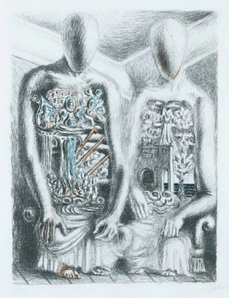 リトグラフ De Chirico - Gli Archeologi IV dalla suite Metamorphosis