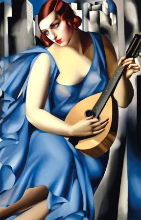 シルクスクリーン De Lempicka - Femme Bleue a la Guitare