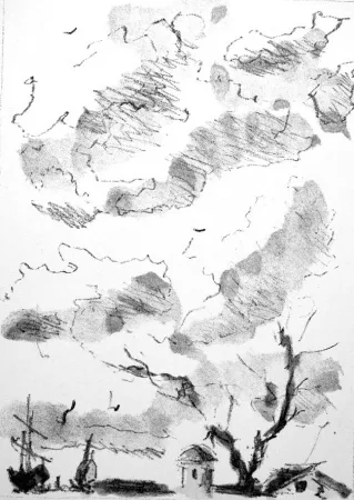 リトグラフ De Pisis - Paese antico