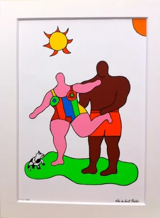 シルクスクリーン De Saint Phalle - Pink nana and black man