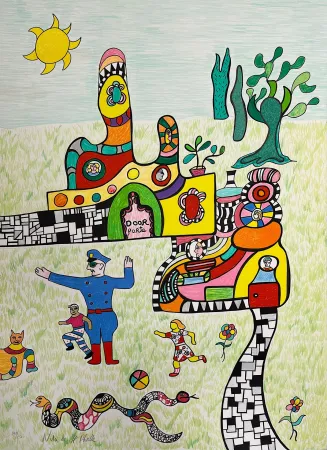 リトグラフ De Saint Phalle - Sortie d'École