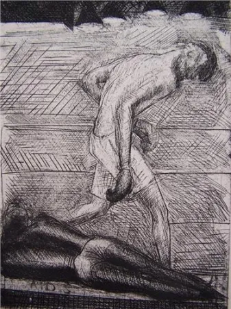 エッチング De Segonzac - Le KO du noir