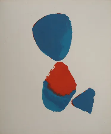 リトグラフ De Stael - Composition abstraite bleu et rouge