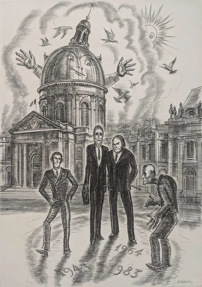 エッチング Decaris - Devant l'Académie Française