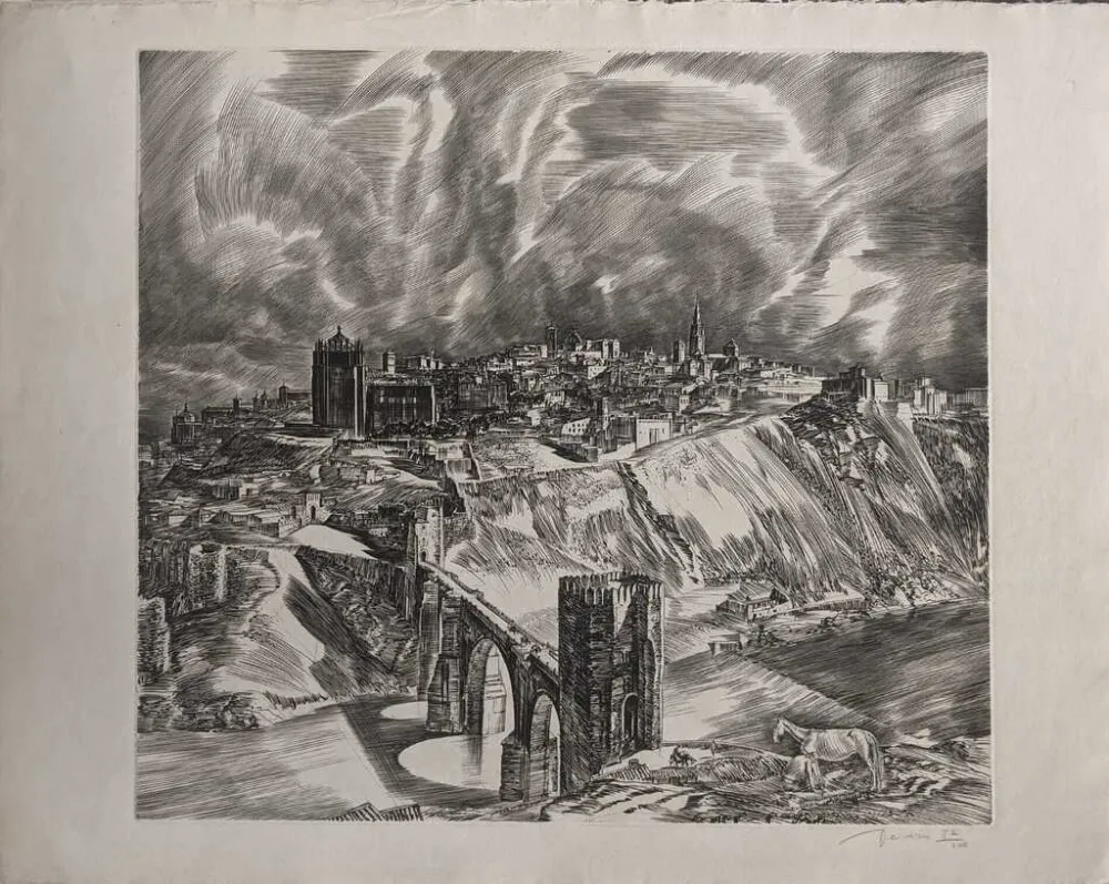 エッチング Decaris - Toledo (Puente San Martín en largeur de loin)