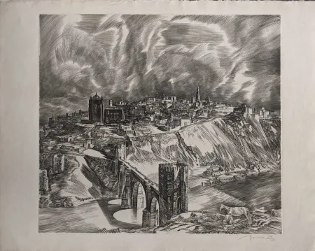 エッチング Decaris - Toledo (Puente San Martín en largeur de loin)